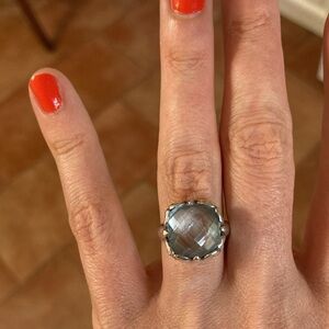 Blue Topaz Sterling silver cushion cut checkerboard Ring